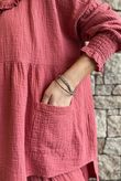 Annie Cushion Cotton Peter Pan Smock Blouse Rhubarb Rose